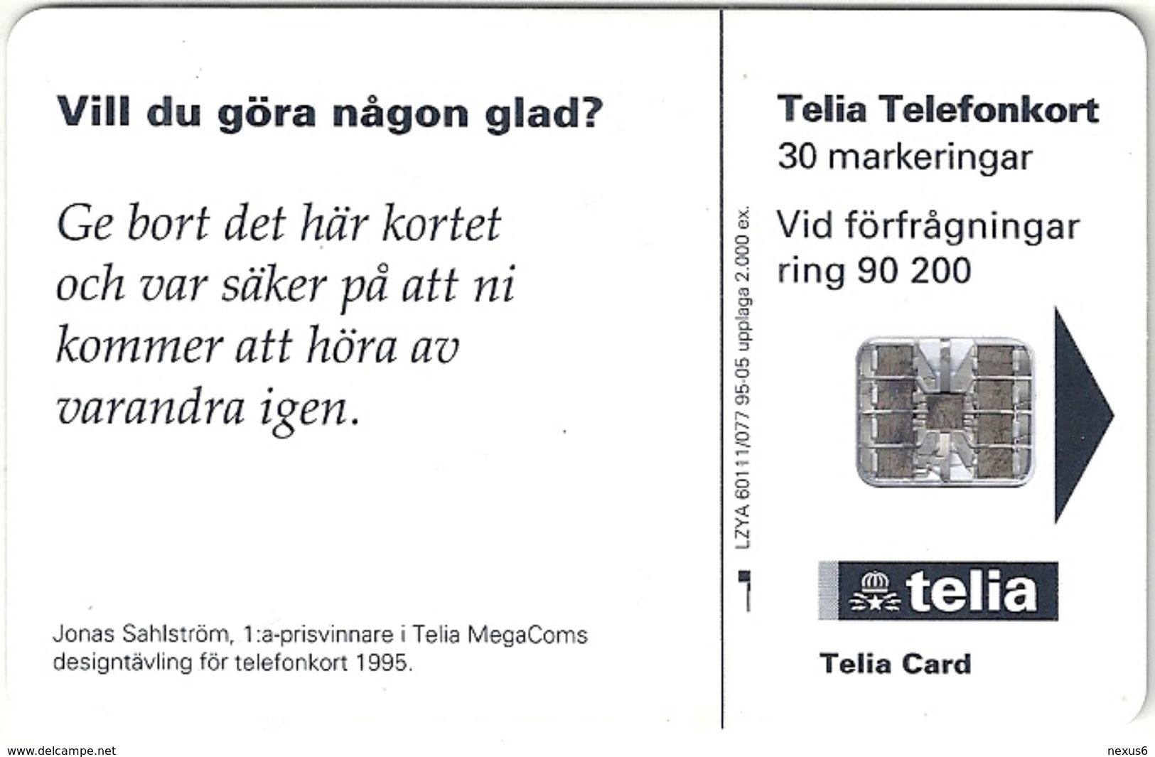 Sweden - Telia - Glad Lur - 30U, 05.1995, 2.000ex, Mint - Schweden