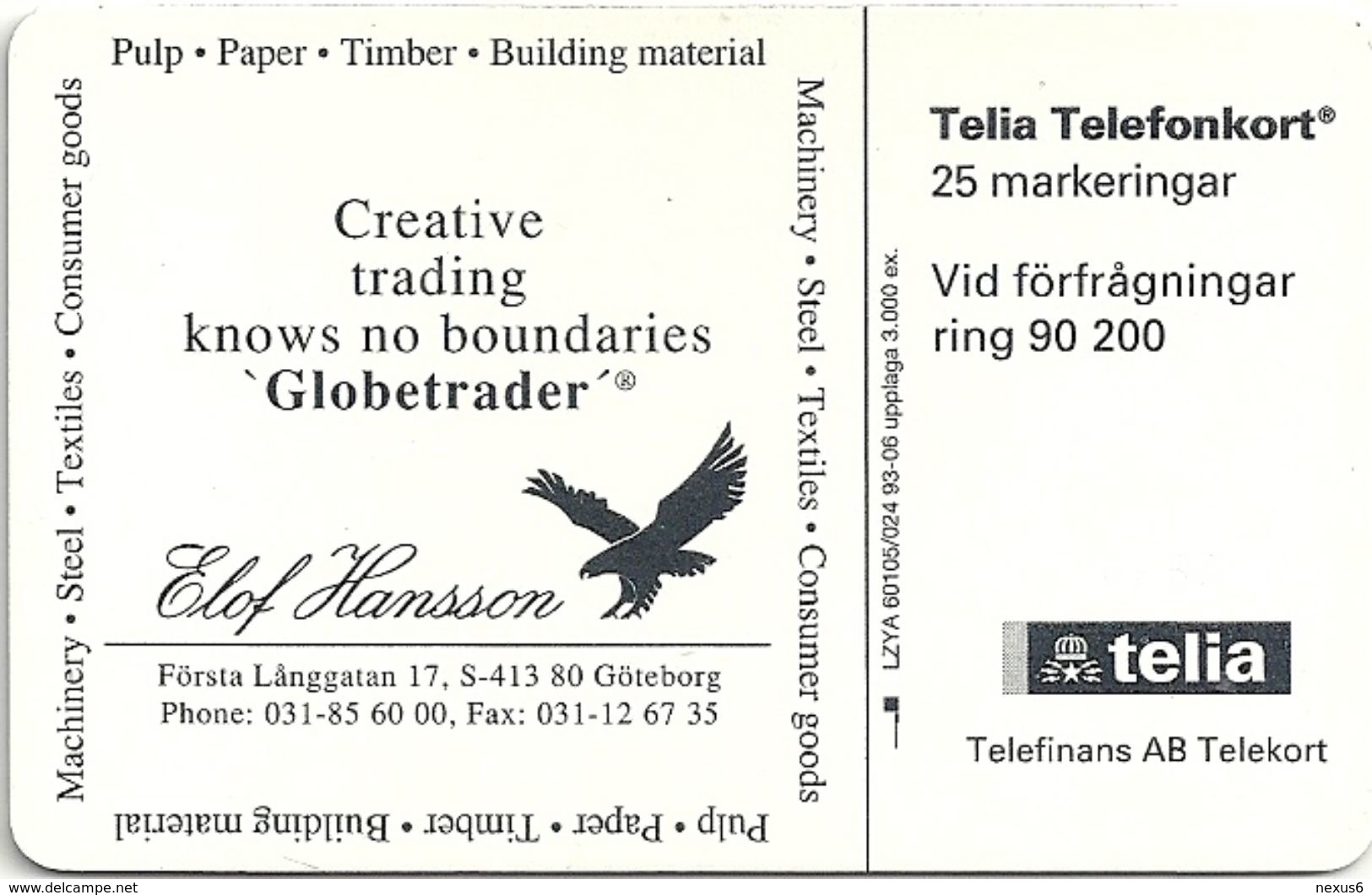 Sweden - Telia - Globetrader Elof Hansson - SC5, 06.1993, 25U, 3.000ex, Mint - Schweden