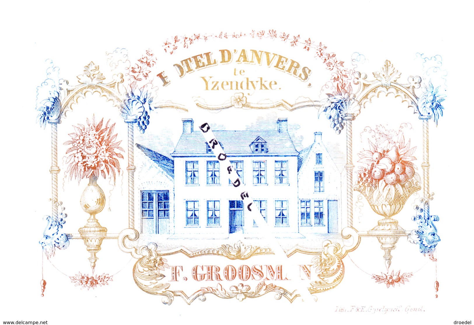 IJzendijke - Porseleinkaart Hotel D'Anvers (lithografie Gyselynck - Gent) - Sluis