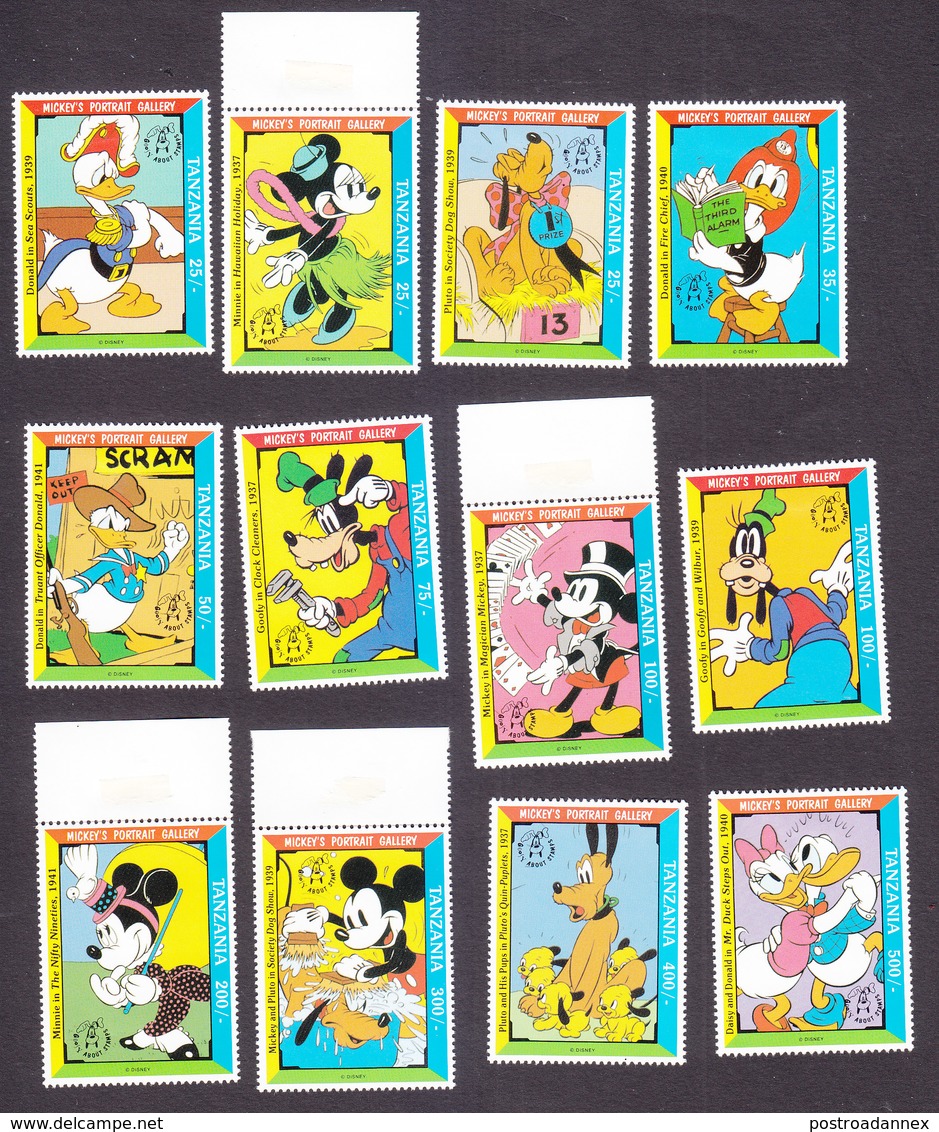 Tanzania, Scott #913-924, Mint Hinged, Disney Characters, Issued 1992 - Tanzanie (1964-...)