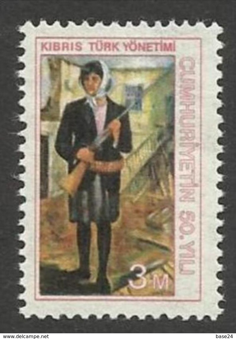 1974 Cipro Turca Turkish Cyprus 50° ANNIVERSARIO DELLA REPUBBLICA 3M (1) MNH** DONNA SENTINELLA 50° REPUBLIC - Unused Stamps