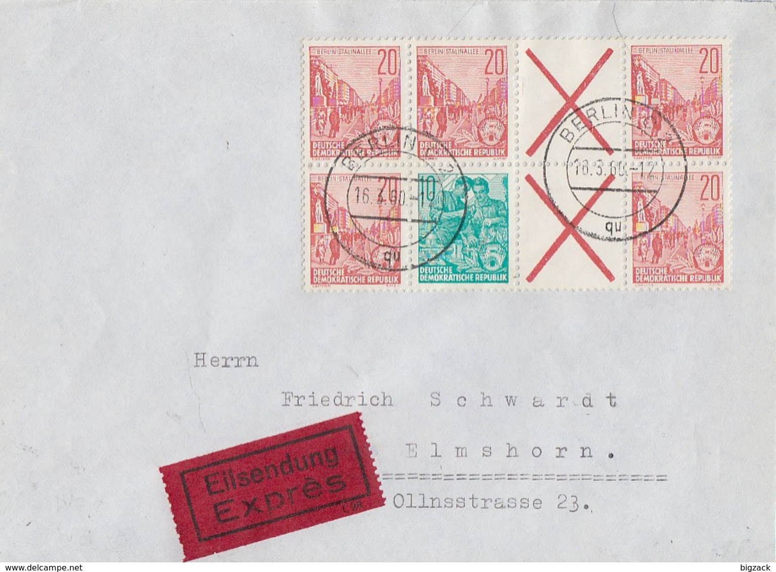 DDR Brief Eilbote Mif Minr. WZ 8, WZ 10 Berlin 16.3.60 Gel. Nach Elmshorn - Briefe U. Dokumente