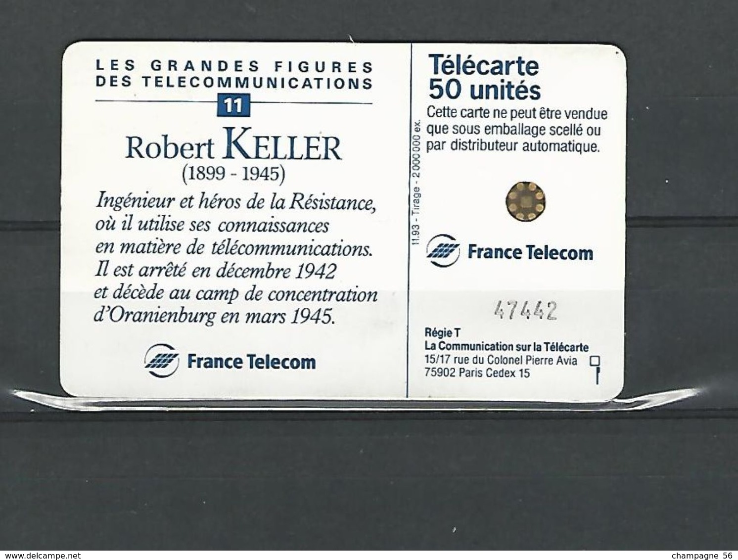 Variétés  11 / 93  Robert Keller 50 U  F444  SC5  Utilisée - Variétés