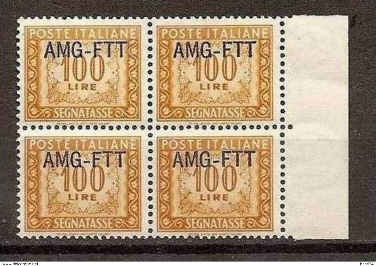 1949 Italia Italy Trieste A SEGNATASSE - POSTAGE DUE L.100 Ocra (27) In Quartina MNH** Bl.4 - Segnatasse