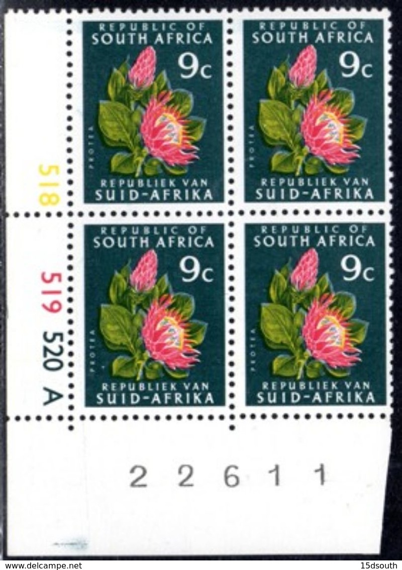 South Africa - 1973 Definitive 9c Protea Control Block Pane A (**) - Blocks & Sheetlets