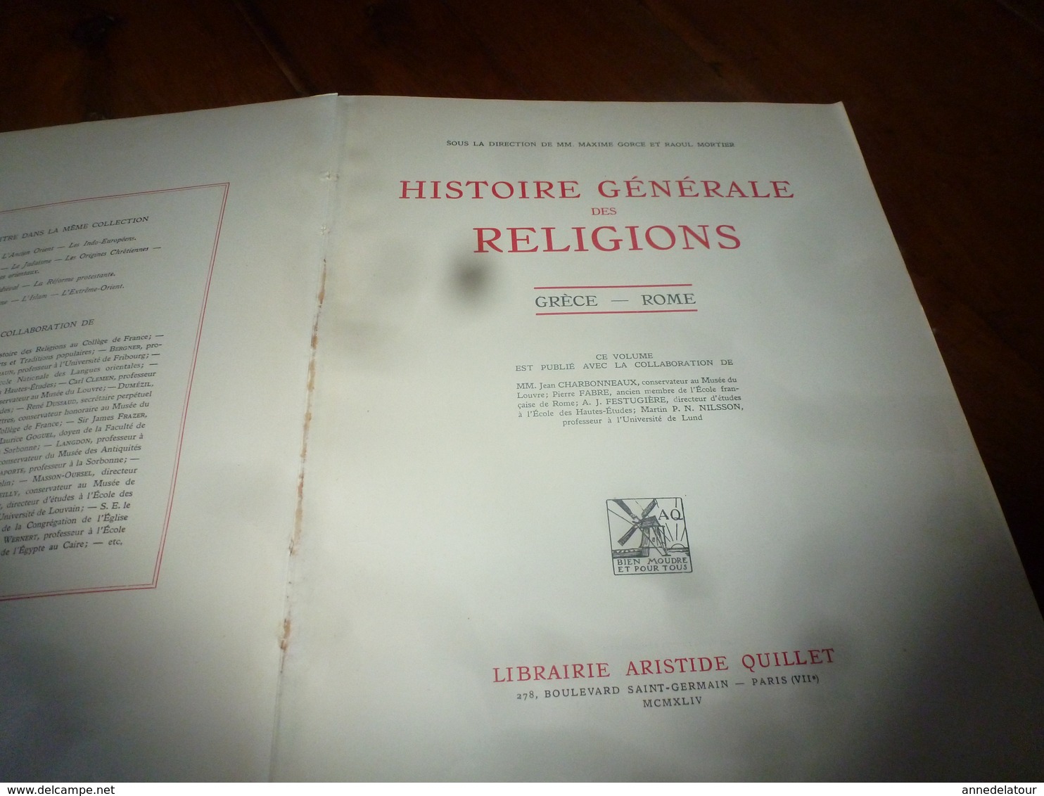 1944 IMPORTANT Livre Sur L'HISTOIRE Générale Des Religions  GRÈCE  -  ROME - 1901-1940