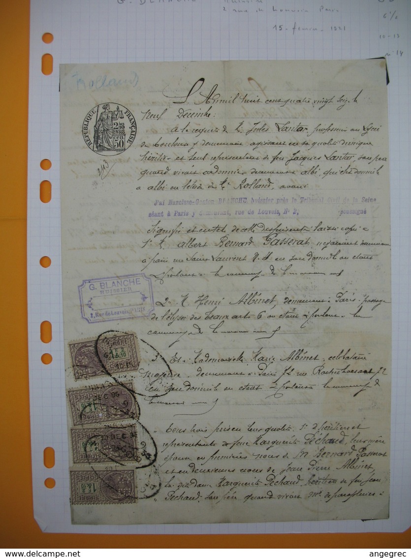 Document  Fiscaux Perforé Perfin  GB 14    -  1896   G. Blanche Huissier Paris - Autres & Non Classés