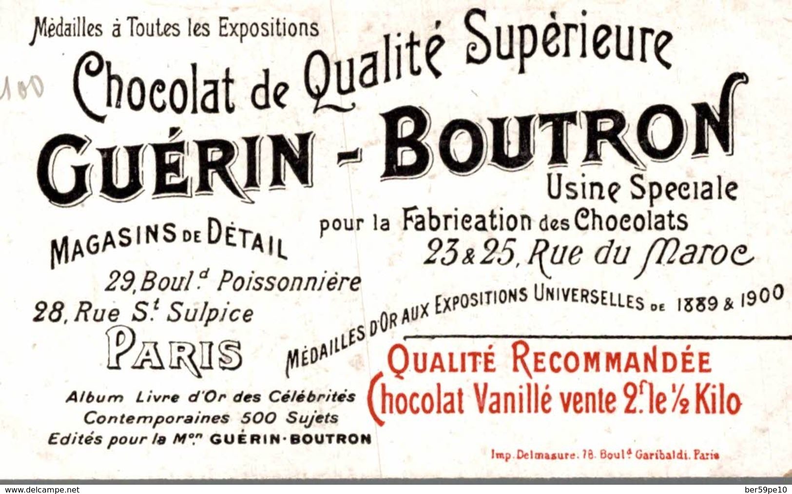 CHROMO CHOCOLAT GUERIN-BOUTRON N° 277 MASSENET COMPOSITEUR DE MUSIQUE - Guerin Boutron