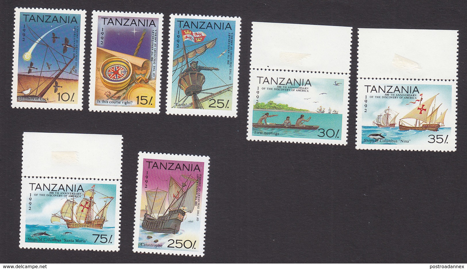 Tanzania, Scott #986-992, Mint Hinged, Discovery Of America, Issued 1992 - Tansania (1964-...)