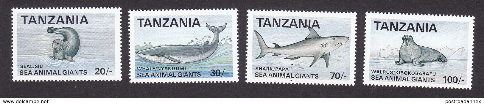 Tanzania, Scott #950-953, Mint Hinged, Marine Life, Issued 1992 - Tanzania (1964-...)