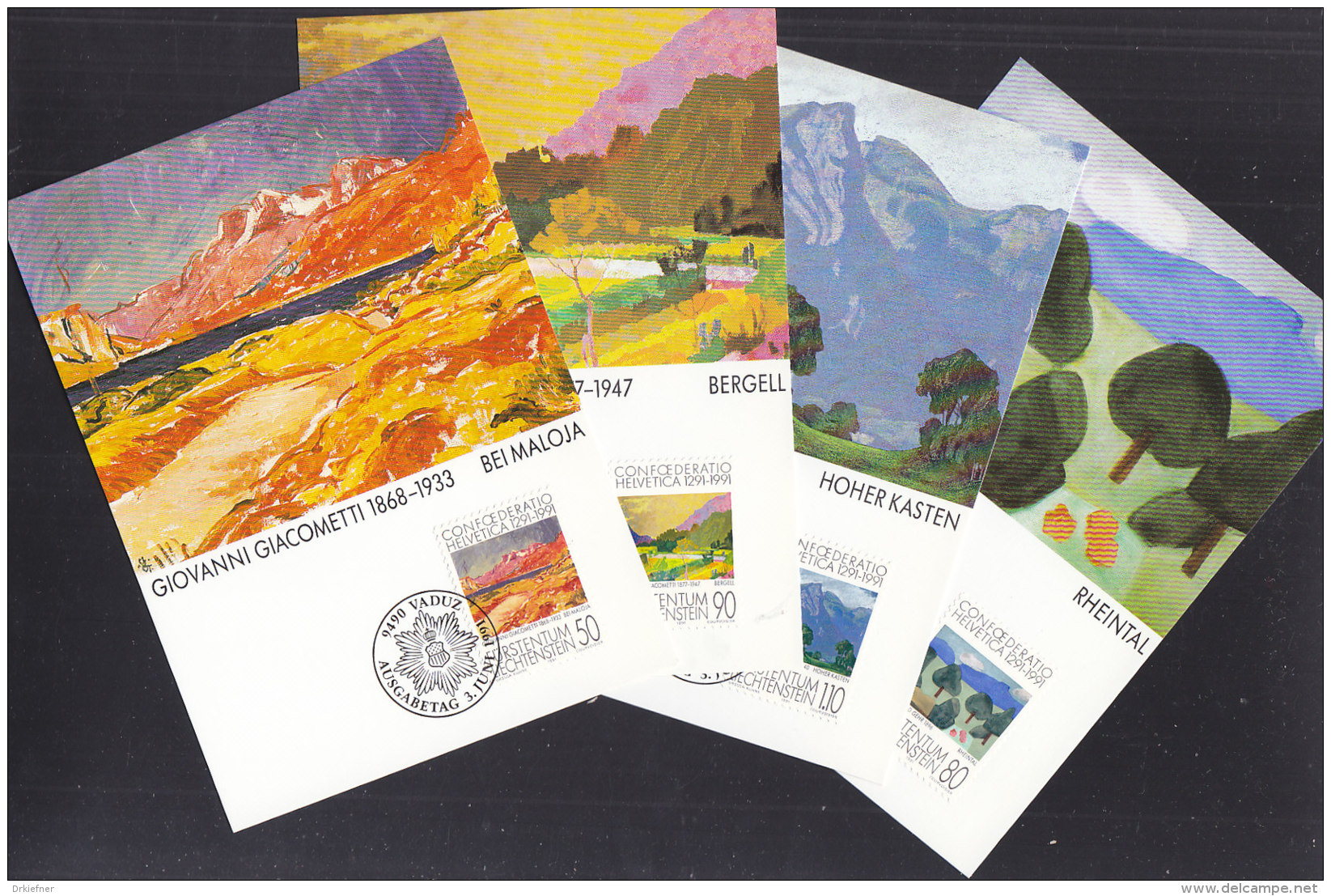 LIECHTENSTEIN MK 102, 1016-1019, /00 Jahre Schweiz 1991 - Maximum Cards