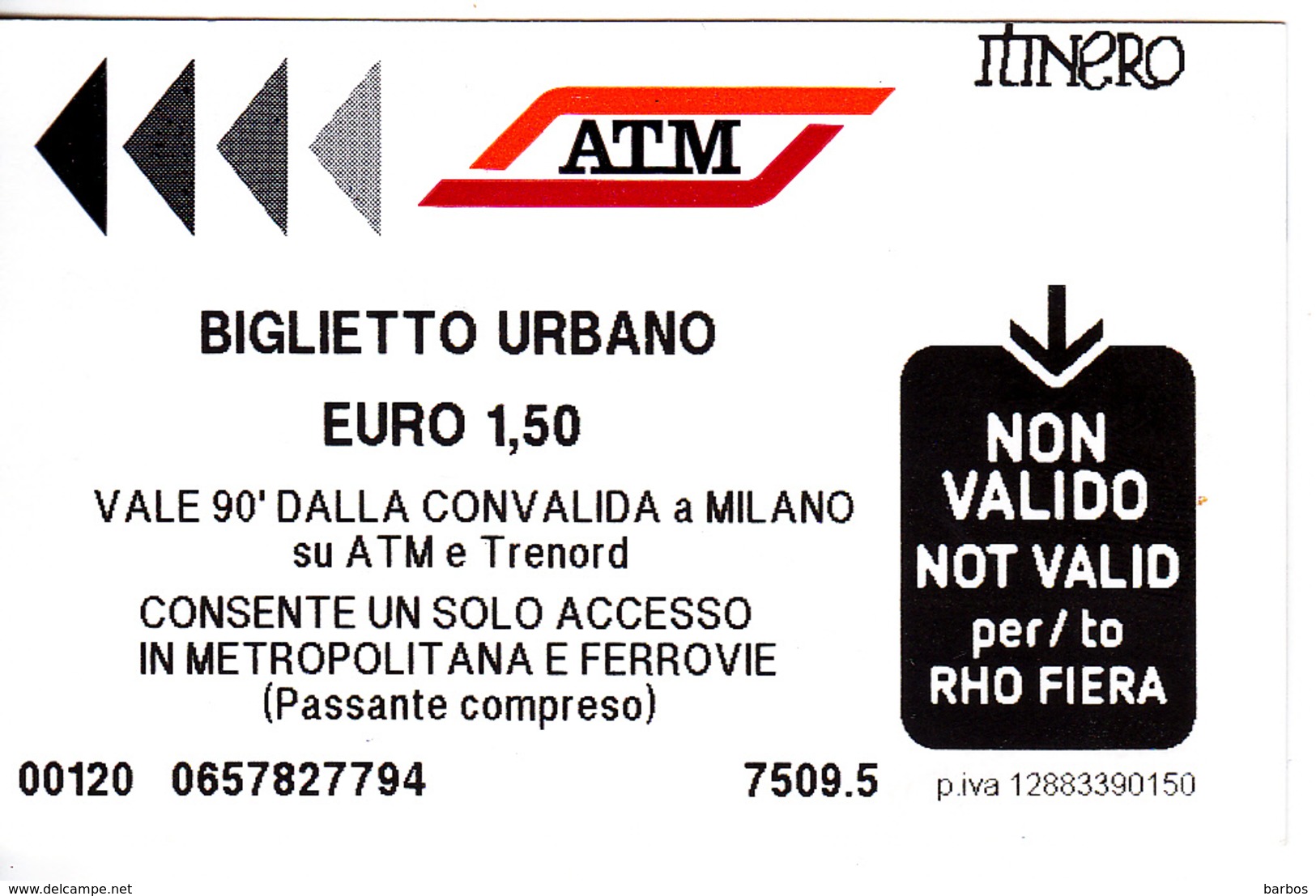 Italy , Milano   , Metro  Ticket  , Biglietto Urbano , Used - Europe