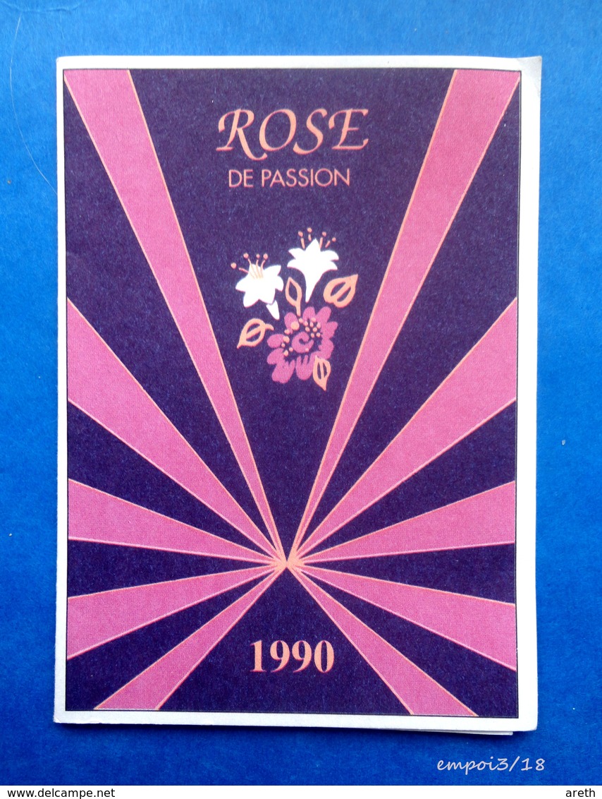 PETIT CALENDRIER 1990 -  ROSE DE  PASSION GIOVANI -  Coiffure Marie Claude 79730 Celles Sur Belle - Petit Format : 1981-90