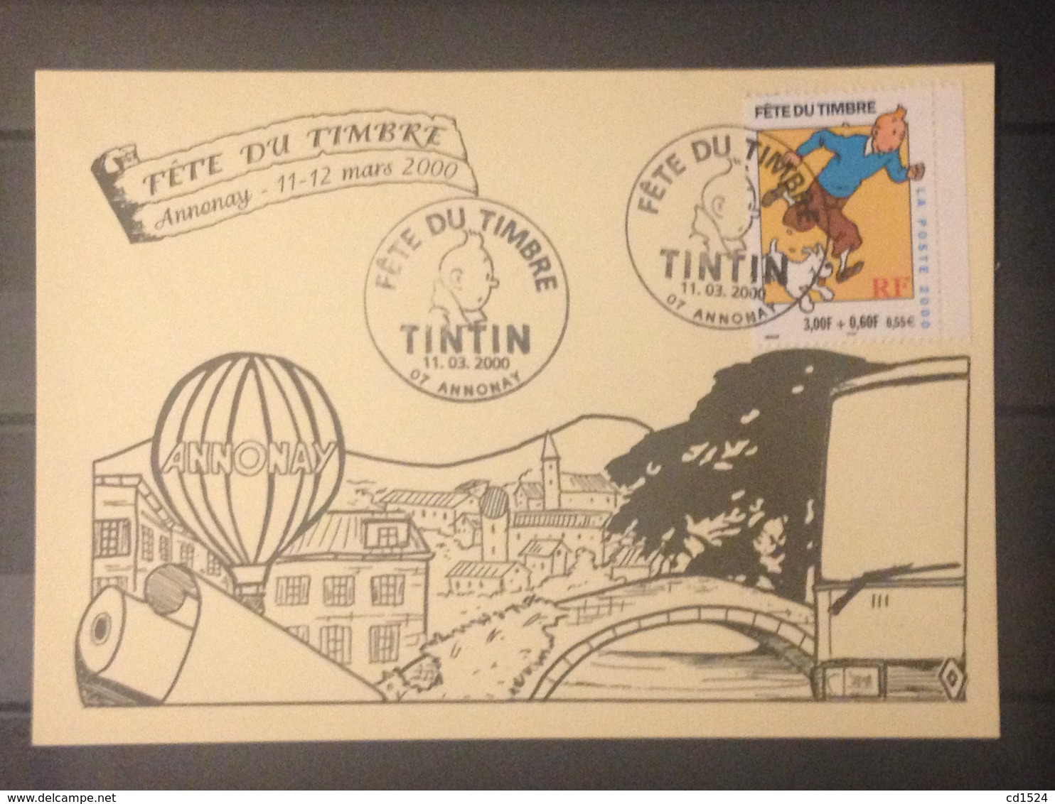 Carte - Fête Du Timbre 2000 - Tintin - Oblitérés