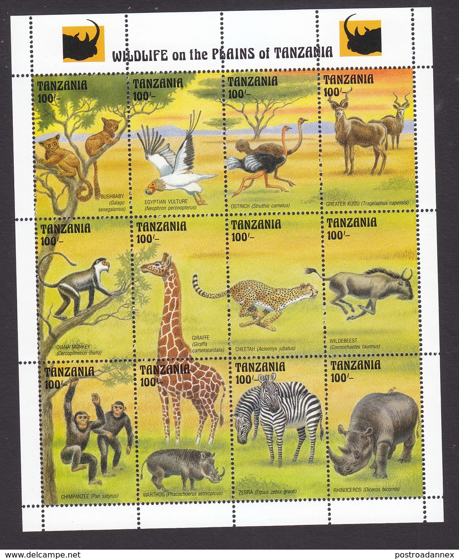 Tanzania, Scott #1001M, Mint Never Hinged, Wildlife, Issued 1993 - Tanzania (1964-...)