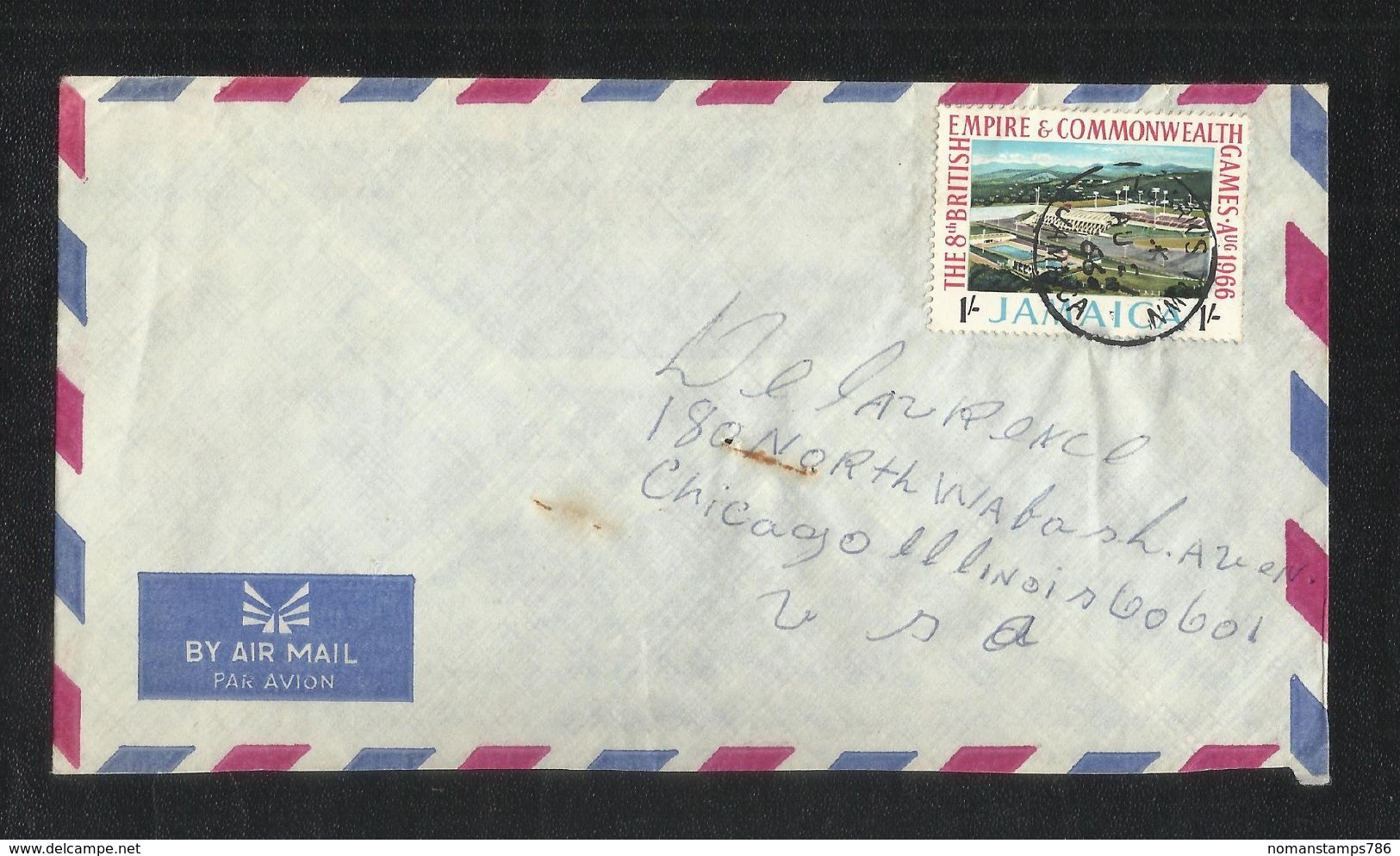Jamaica Air Mail Postal Used Cover Jamaica To USA Stadium Game Sport - Jamaica (1962-...)