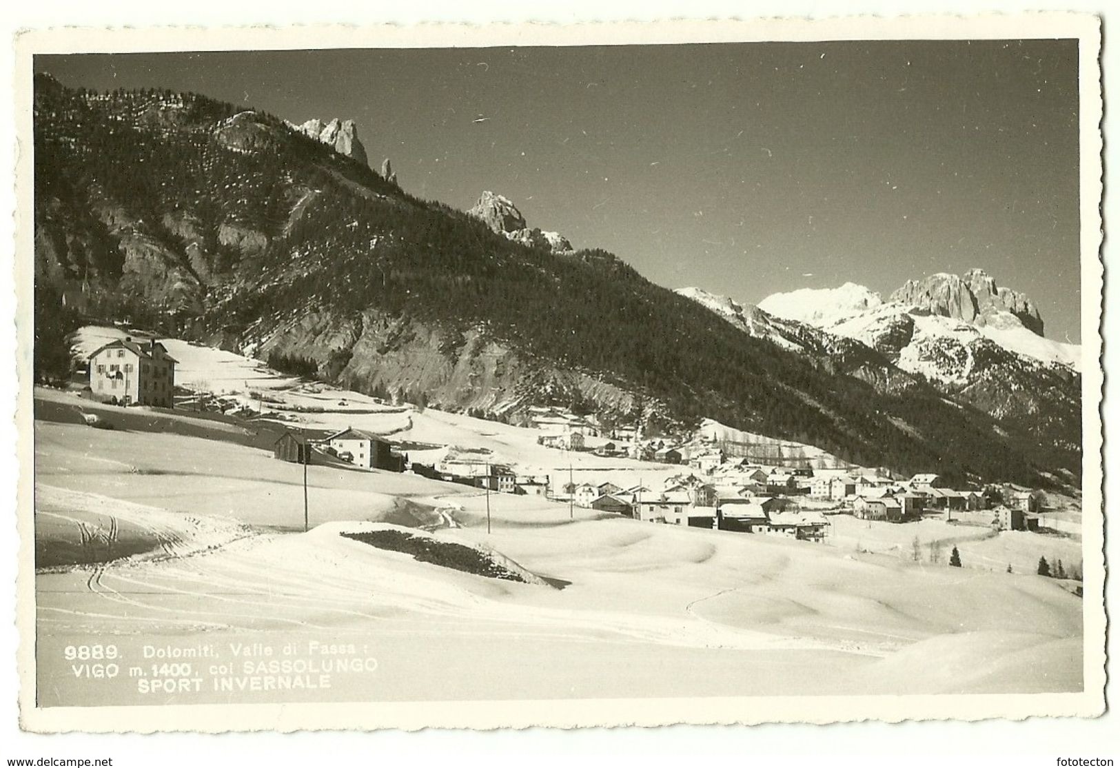 Dolomiti, Valle Di Fassa - Vigo Col Sassolungo - Sport Invernale - 1953 - Timbro Hotel Corona E Posta - Trento