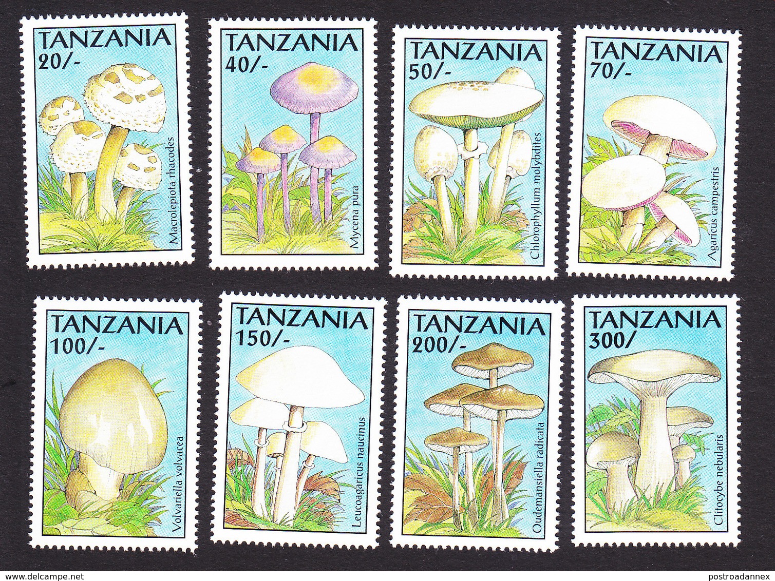 Tanzania, Scott #1008-1015, Mint Hinged, Mushrooms, Issued 1993 - Tanzanie (1964-...)