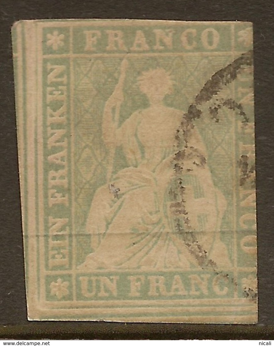 SWITZERLAND 1854 1fr Lilac SG 38 U #AGC63 - Gebraucht