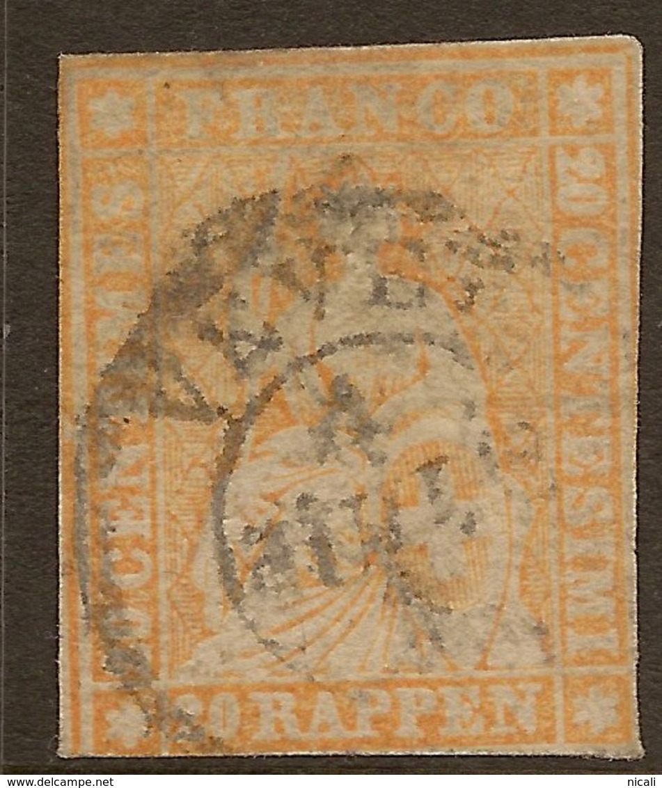 SWITZERLAND 1854 20r Orange SG 32 U #AGC61 - Used Stamps