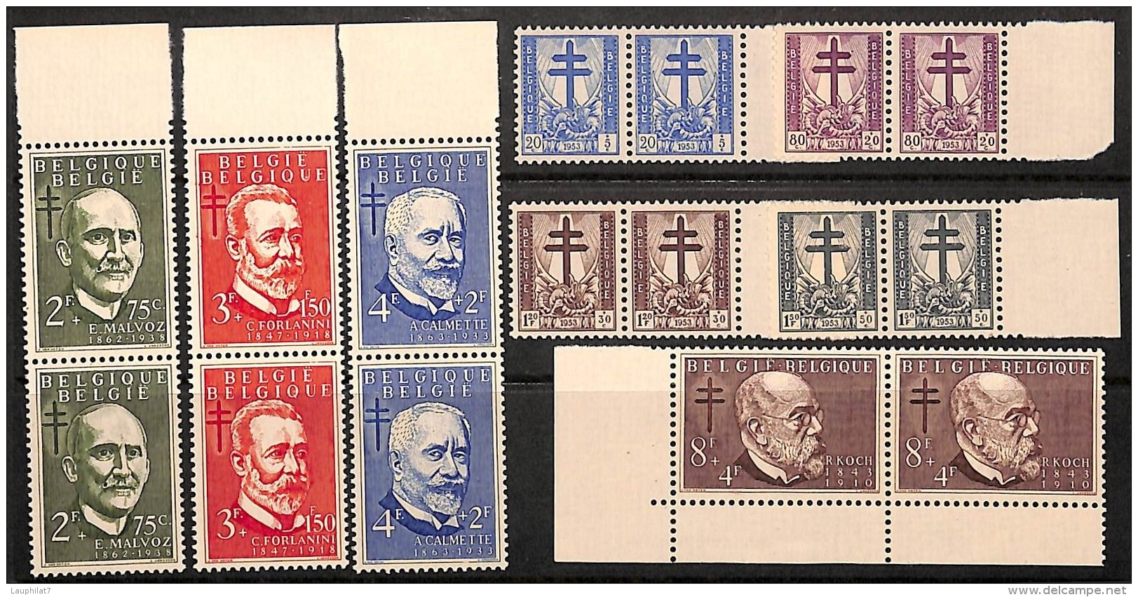 [651027] **/Mnh-BELGIQUE 1953 - N° 930/37, Croix De Lorraine Et Dragons, Savants, Antituberculeux, Personnalités, Paires - Unused Stamps