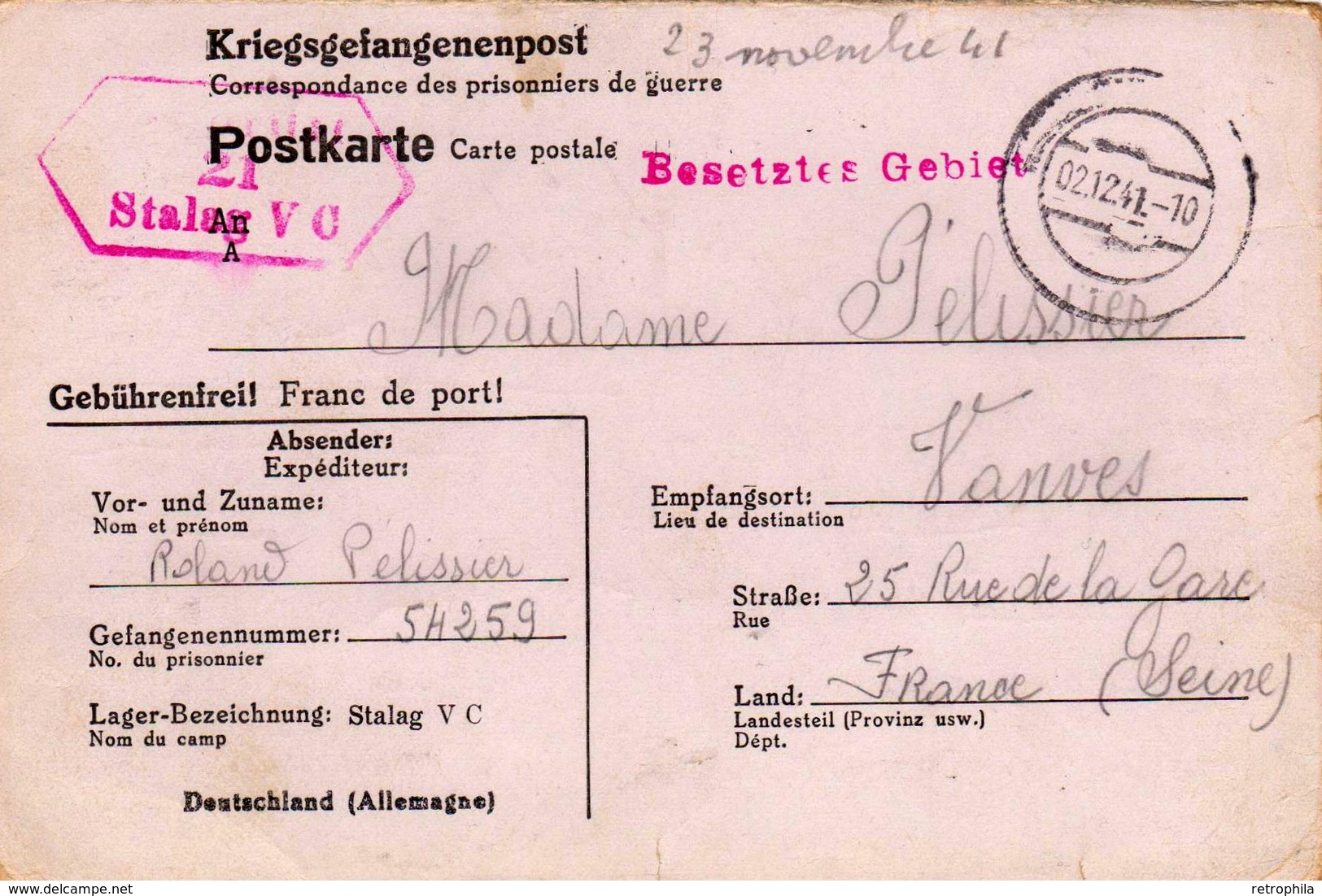 Allemagne - France - Kriegsgefangenenpost - Postkarte De Prisonnier De Guerre - Stalag VC - Autres & Non Classés