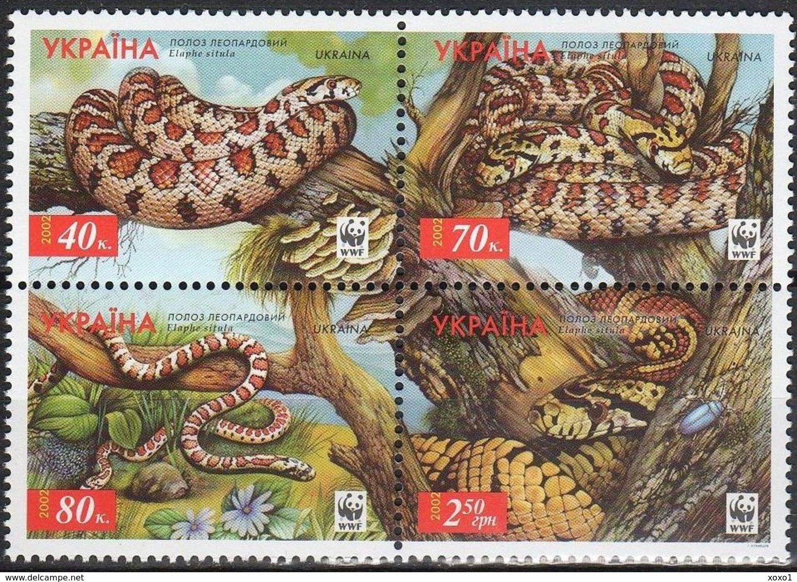 UKRAINE 2002 MiNr. 502c - 505c WWF REPTILES Insects European Ratsnake ( Leopard Snake ) 4v MNH ** 3.50 € - Unused Stamps