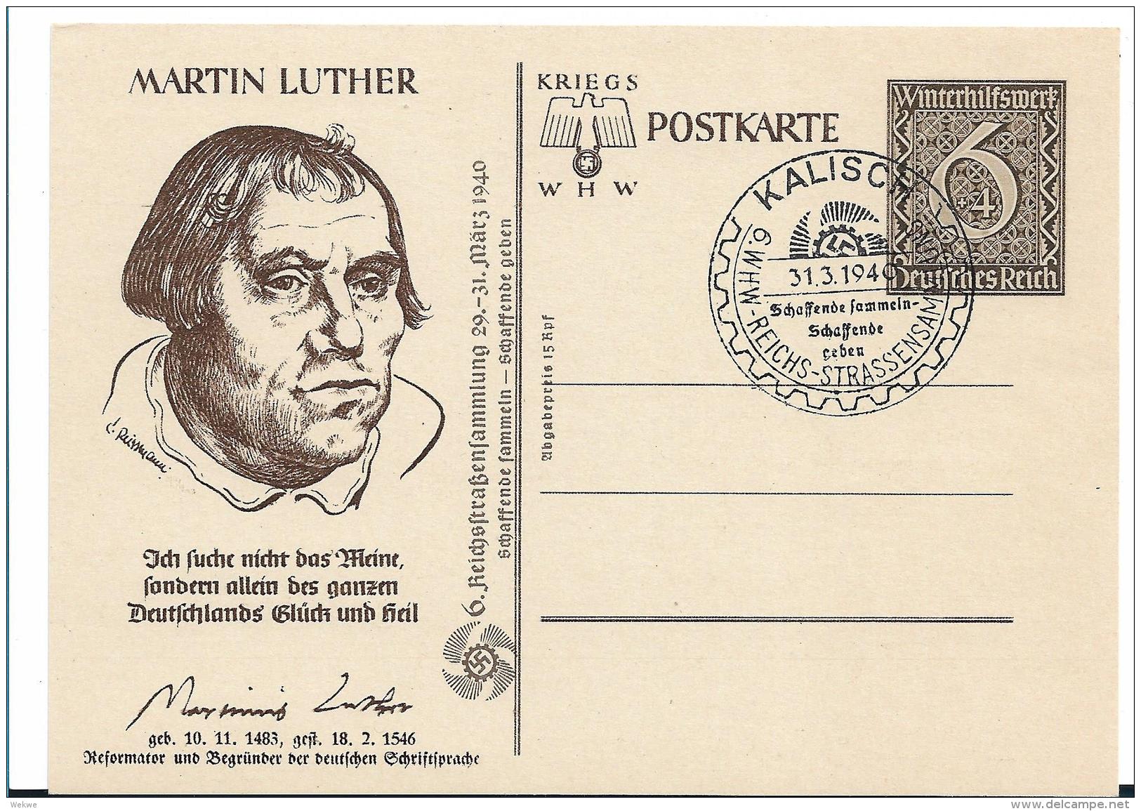 III-GA437/ Ganzsache  Martin Luther Mit Zudruck Von 1940 Kalisch, WHW Stempel - Lettres & Documents