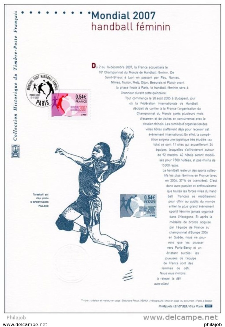 FRANCE 2007 : " HANDBALL FEMININ " Sur Document Philatélique Officiel N° YT 4118. (Prix à La Poste = 5.00 €) DPO - Pallamano