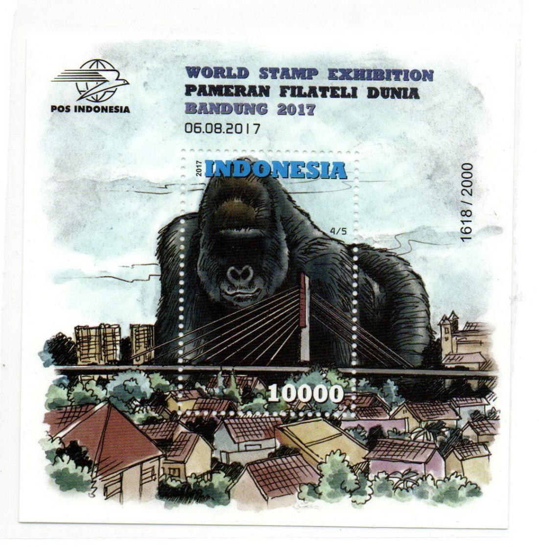 INDONESIA 2017 MONKEY KINGKONG BLUE STAMP EXHIBITION 6.8 SS SOUVENIR SHEET STAMPS MNH - Indonésie