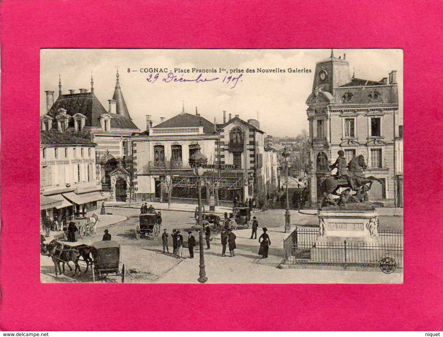 16 Charente, Cognac, Place François 1er, Prise Des Nouvelles Galeries, Animée, Calèches, 1905, (Nles Galeries) - Cognac