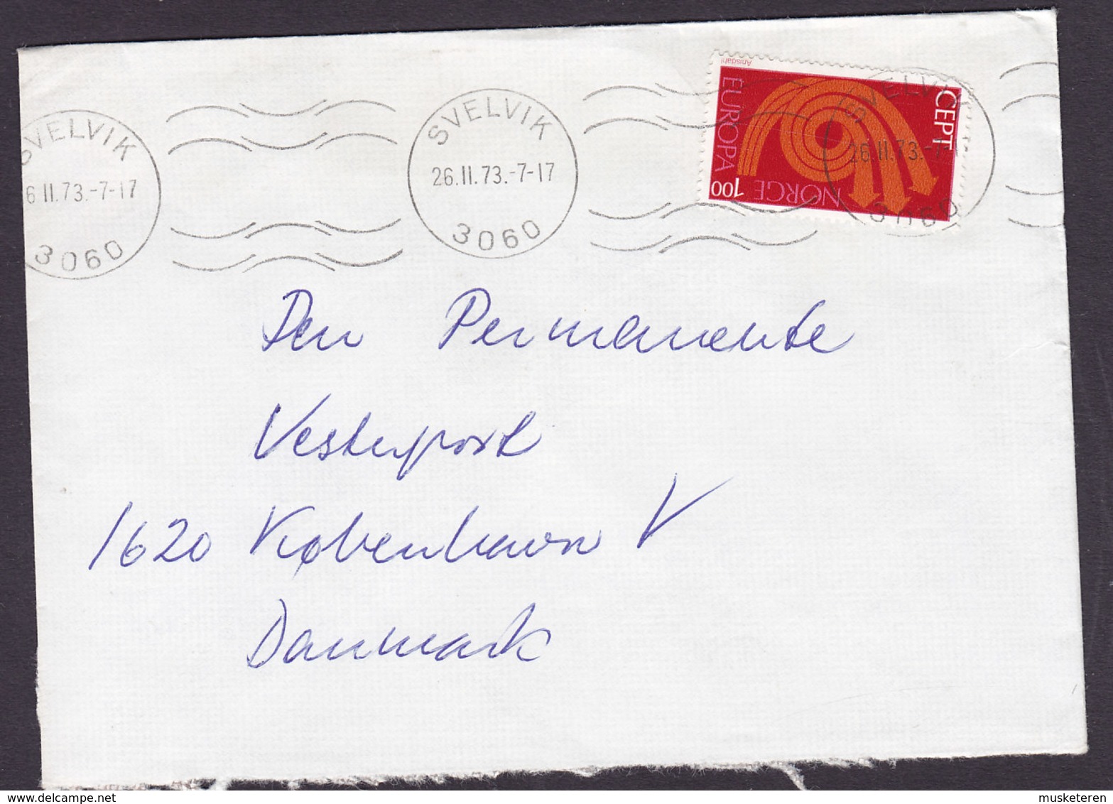 Norway TMS Cds. SVELVIK 1973 Cover Brief Denmark Europa CEPT Stamp - Briefe U. Dokumente