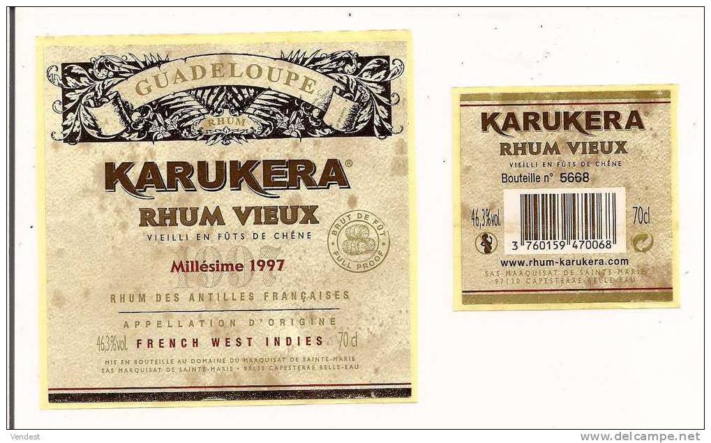Etiquette  RHUM  KARUKERA Vieux  1997 - GUADELOUPE - Marquisat Ste Marie - 46,3° 70 Cl - - Rhum