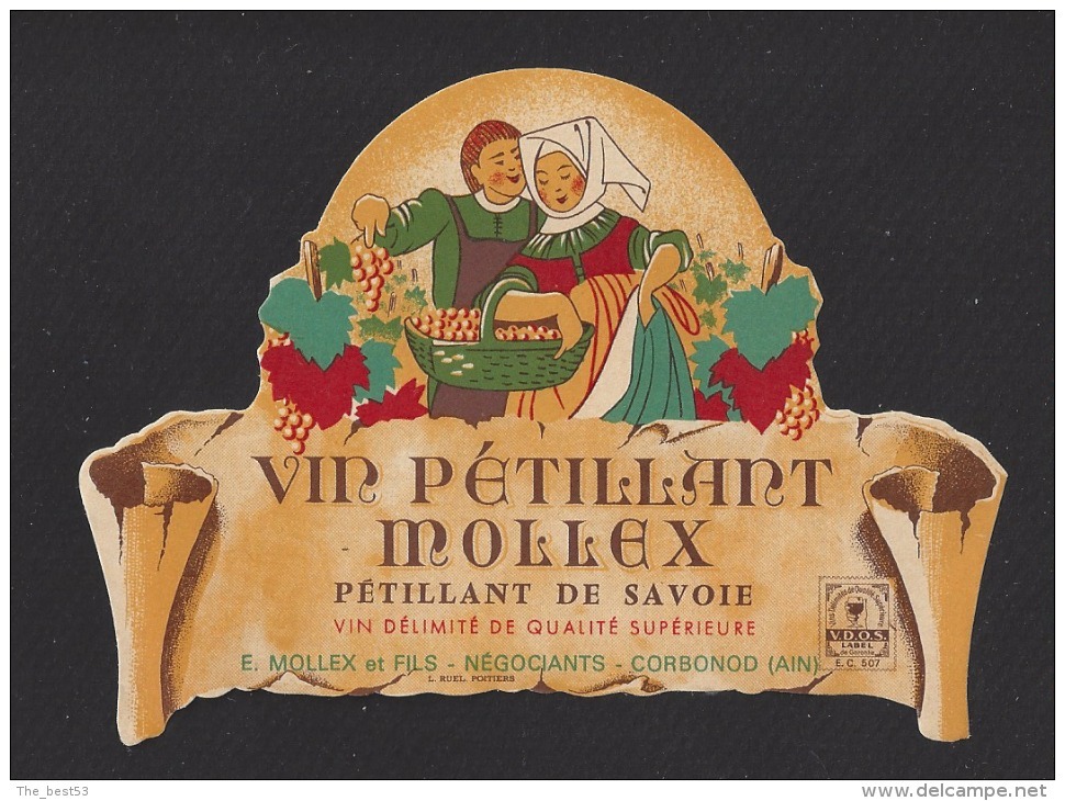 Etiquette De Vin Pétillant De Savoie   - Thème Couple  - Maison Mollex à Corbonod (01)  -  Années 60 - Coppie