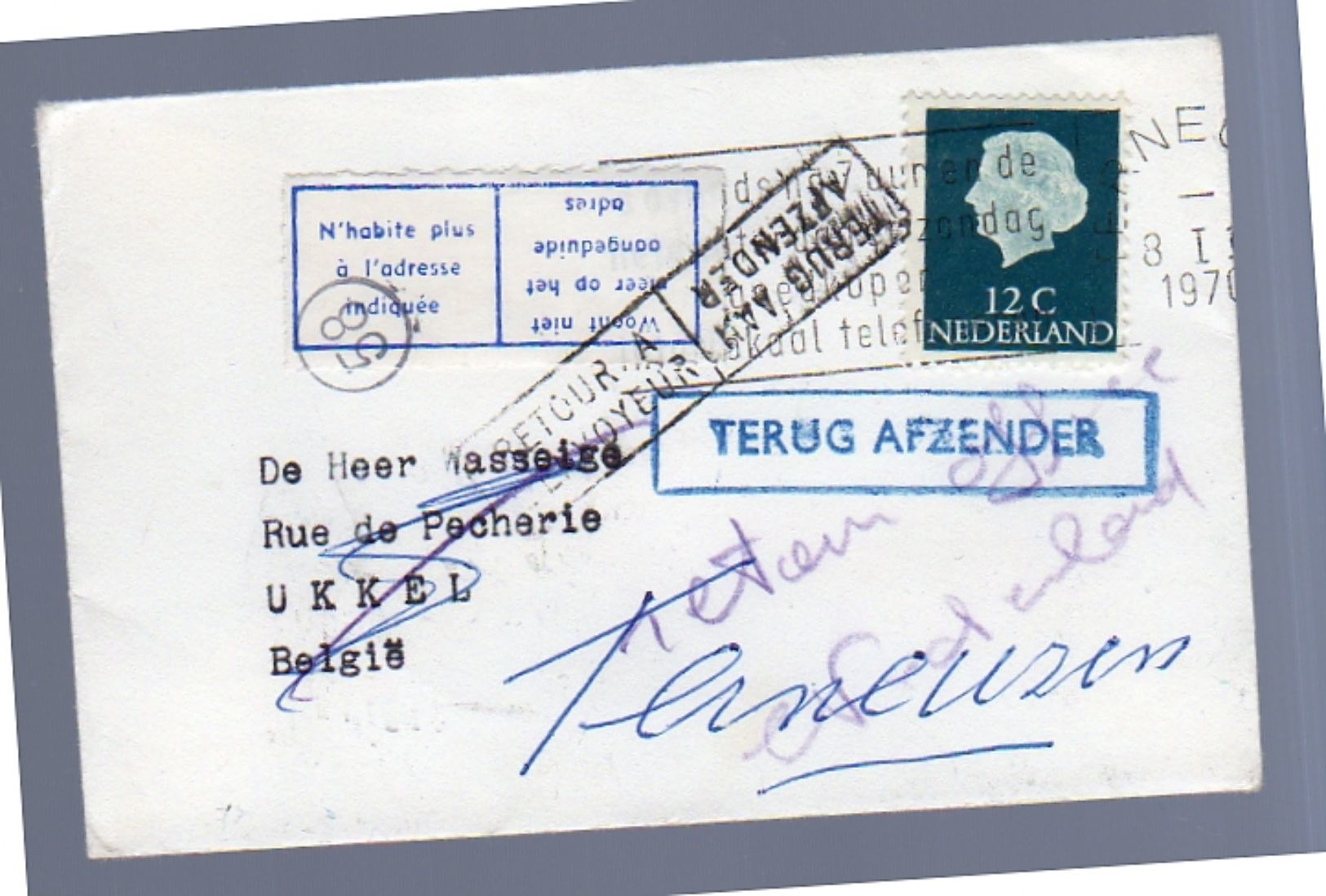 1970 Bruxelles > Terneuzen Retour Afzender  (cn34) - Covers & Documents