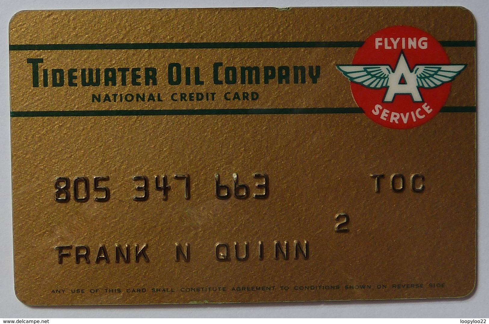 USA - Oil Credit Card - Tidewater Oil Company - Flying A Service - Used - Cartes De Crédit (expiration Min. 10 Ans)