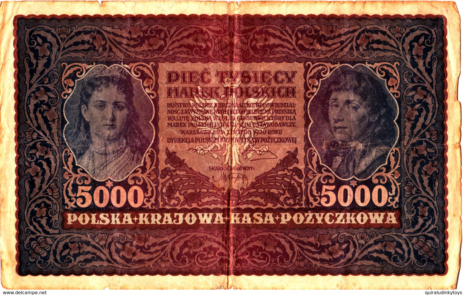 POLSKA KRAJOWA BILLET DE 5000 MAREK POLSKICH 1920 EN ETAT VOIR SCANS - Pologne