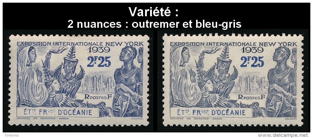 OCEANIE (Ets Fr.) 1939 - Yv. 129 * X 2 Ex Variété De Teintes - Expo New-York  ..Réf.AFA22903 - Ungebraucht