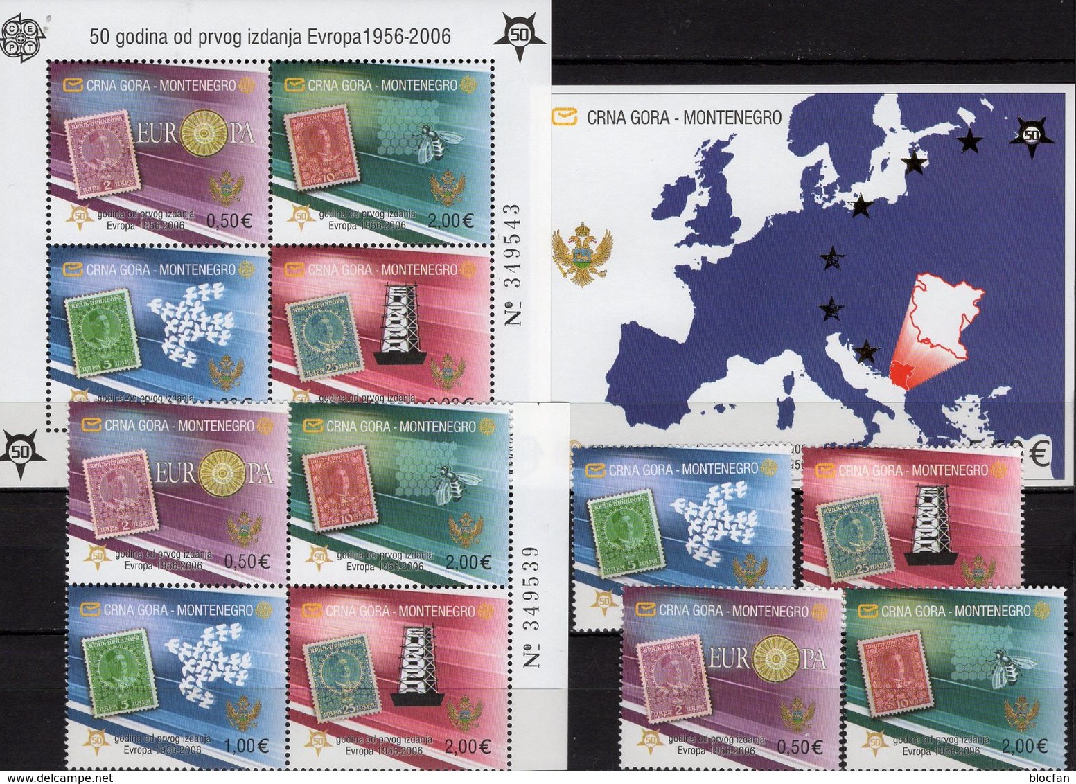 Set Of EUROPA 1964+Montenegro 108/1,VB,Bl.2+3 ** 114€ Hoja Ss Sheets Blume Mit 22 Blätter M/s Bf 50 Years CEPT 2006 - Collections, Lots & Séries