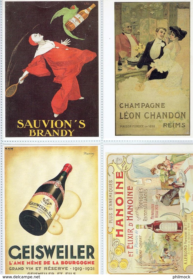 4 Anciennes Pubs-Sauvion's Brandy-Champ Léon Chandon A Reims-Geisweiler Nuits St Georges-Hanoine Pouilly-en-Auxois - Alcools