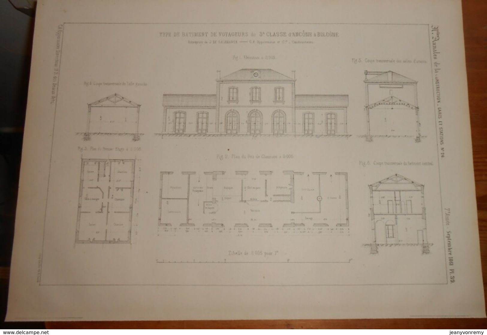 Plan De Type De Bâtiment De Voyageurs Pour Station De 3ème Classe Du Chemin De Fer D'Ancône à Bologne. 1861 - Arbeitsbeschaffung