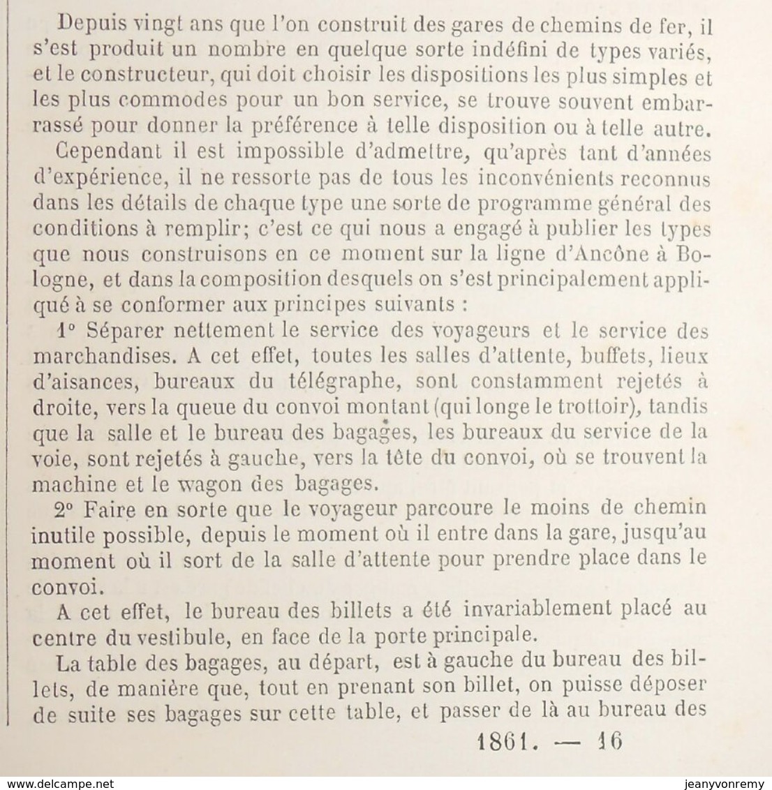 Plan De Type De Bâtiment De Voyageurs Pour Station De 3ème Classe Du Chemin De Fer D'Ancône à Bologne. 1861 - Arbeitsbeschaffung