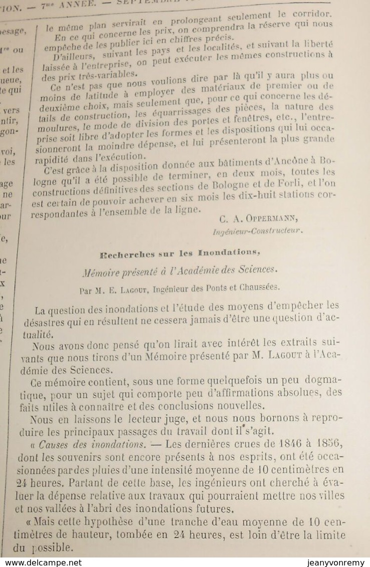 Plan De Type De Bâtiment De Voyageurs Pour Station De 3ème Classe Du Chemin De Fer D'Ancône à Bologne. 1861 - Arbeitsbeschaffung