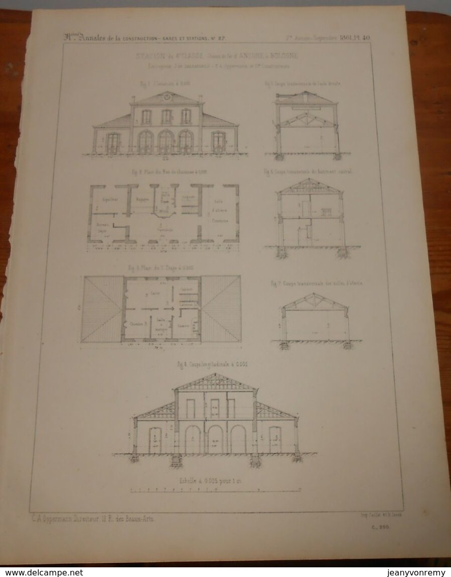 Plan De Type De Bâtiment De Voyageurs Pour Station De 4ème Classe Du Chemin De Fer D'Ancône à Bologne. 1861 - Arbeitsbeschaffung