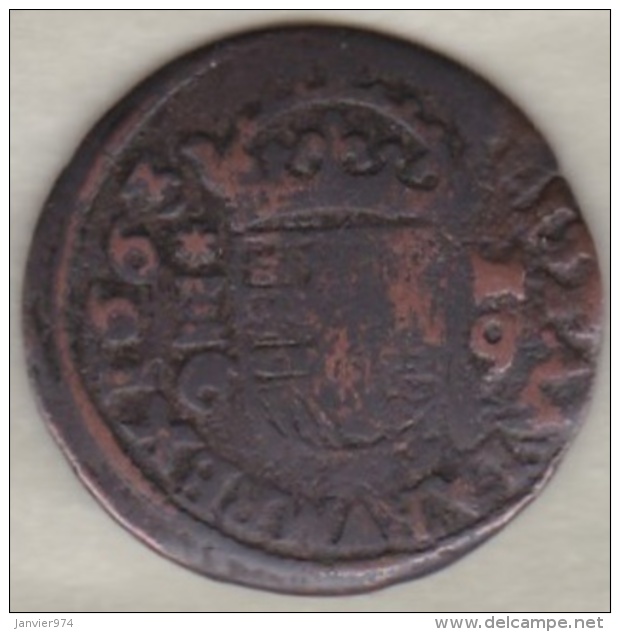 Espagne , 16 Maravedis 1663 Segovia . Felipe IV .  KM# 172.6 - Primeras Acuñaciones