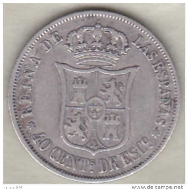 Espagne , 40 Centimos De Escudo 1868 (*18*68) Isabel II . Argent .KM# 628.2 - Primeras Acuñaciones