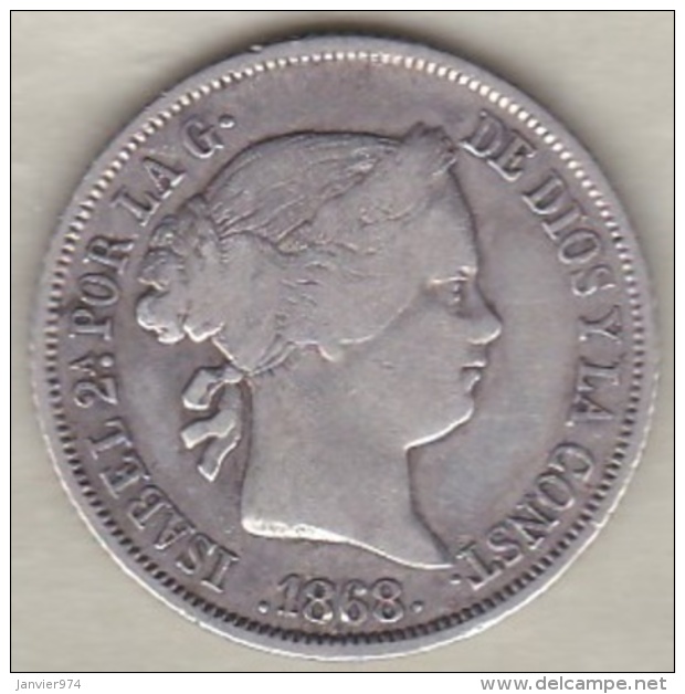 Espagne , 40 Centimos De Escudo 1868 (*18*68) Isabel II . Argent .KM# 628.2 - Primi Conii