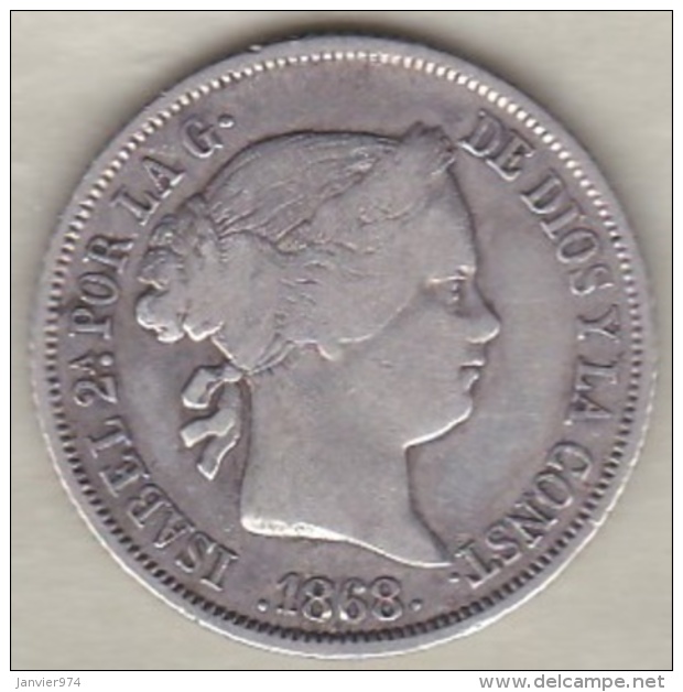 Espagne , 40 Centimos De Escudo 1868 (*18*68) Isabel II . Argent .KM# 628.2 - Primeras Acuñaciones