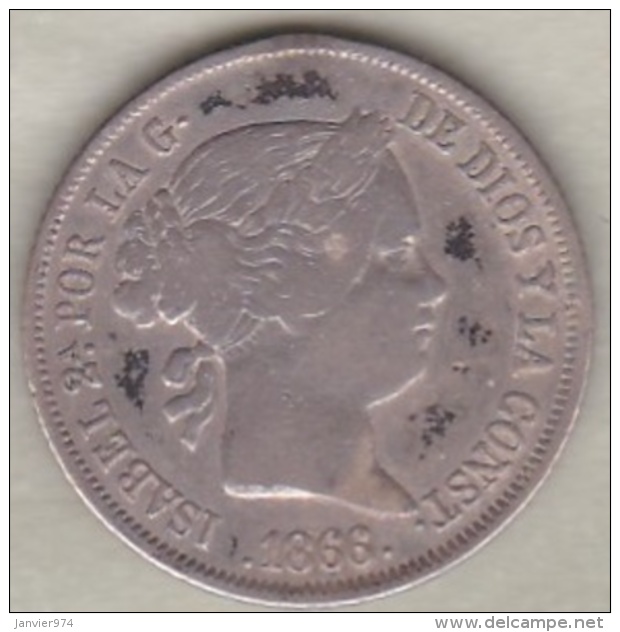 Espagne , 40 Centimos De Escudo 1866 (* à 6 Branches) Isabel II . Argent .KM# 628.2 - First Minting