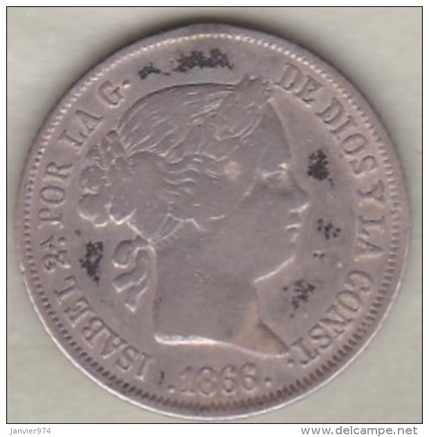 Espagne , 40 Centimos De Escudo 1866 (* à 6 Branches) Isabel II . Argent .KM# 628.2 - Premières Frappes